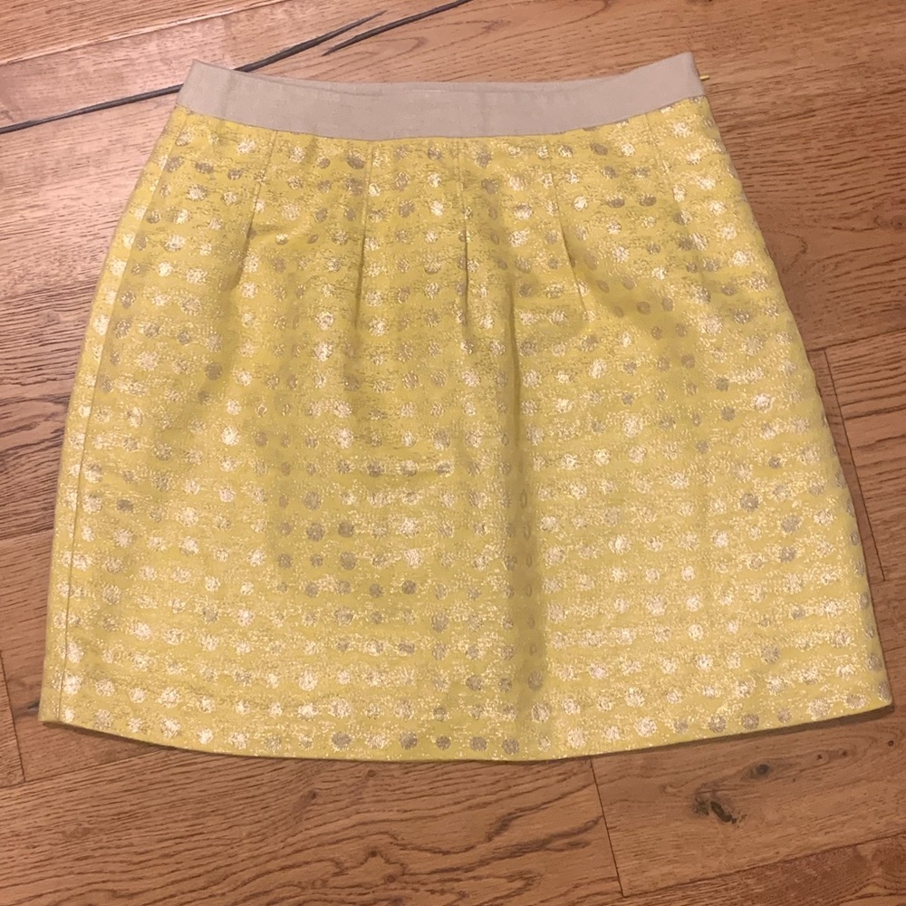 Loft Gold & Yellow Metallic Polka Dot Mini Pleated Skirt 2 - Picture 3 of 7